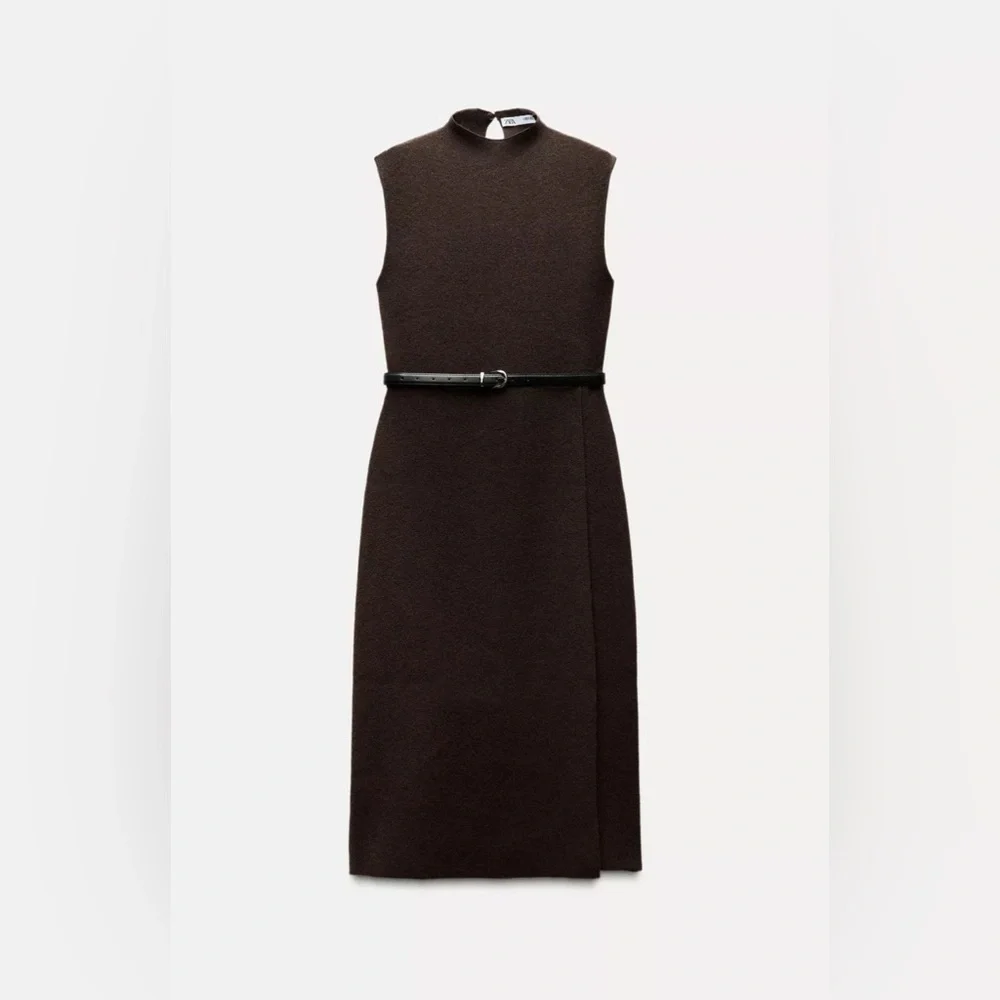 Belted long knit dress - Picture 6 of 10